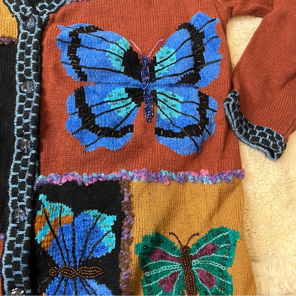 Vintage J Two New York Embroidered Beaded Butterfly Button Down Sweater Cardigan - Picture 2 of 5